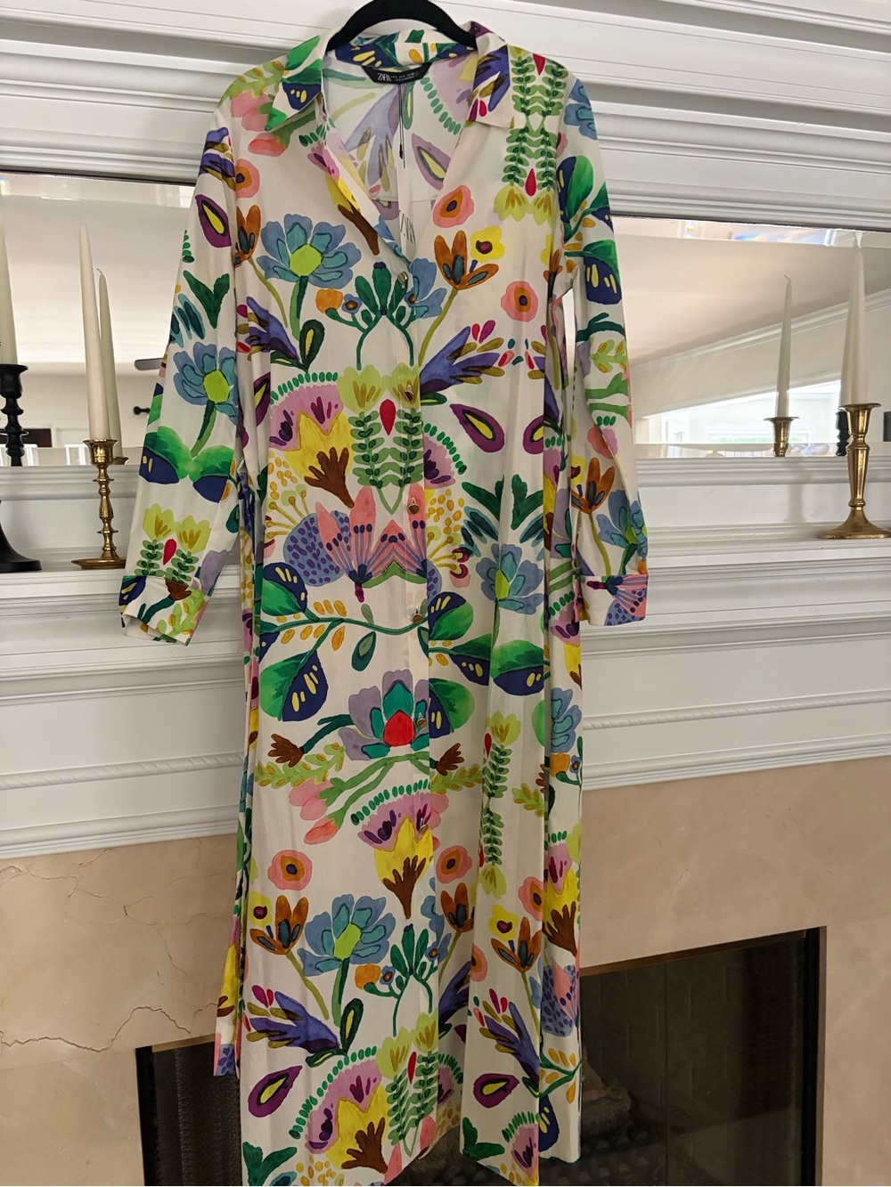 NWT Zara Floral Print belted Long Shirt Dress - Multicolor size large